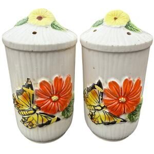 🦋 Vintage Butterfly Flower Salt & Pepper Shakers Hand Painted Cottagecore